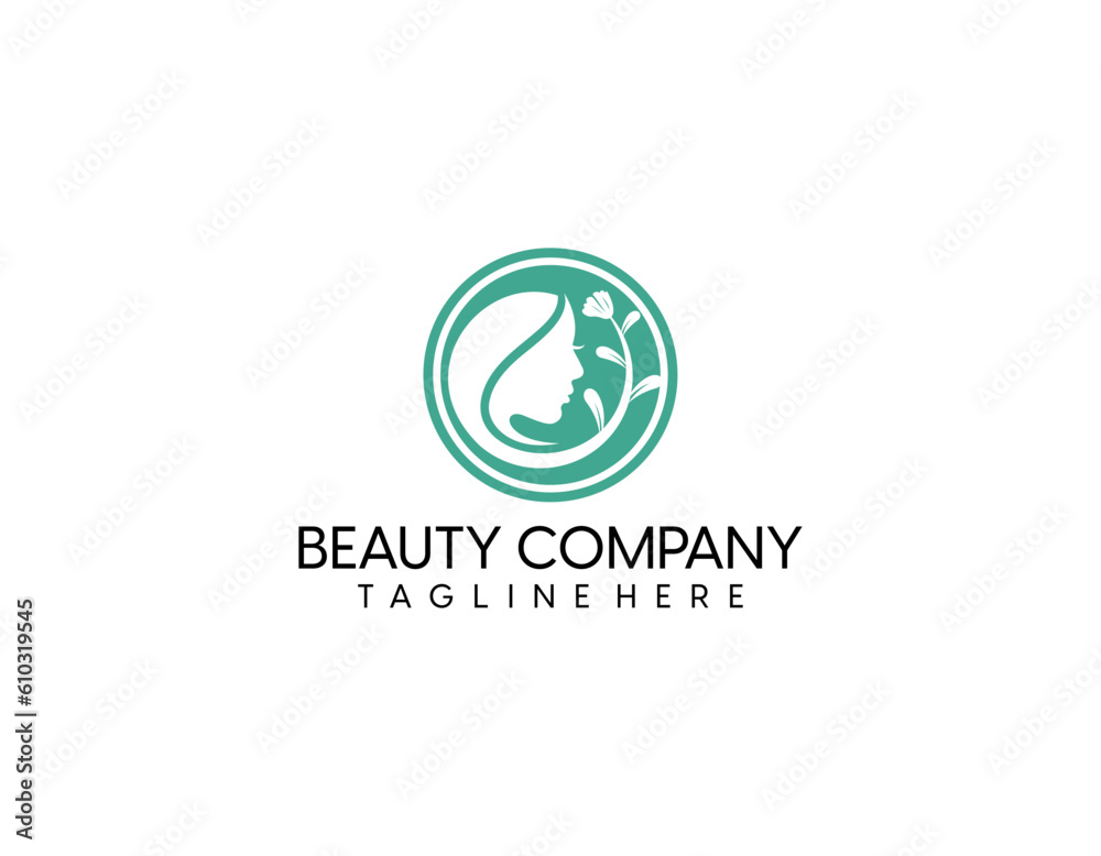 Obraz premium Natural Beautiful woman's face flower logo with gold gradient and business card design for beauty salon Premium Vector.