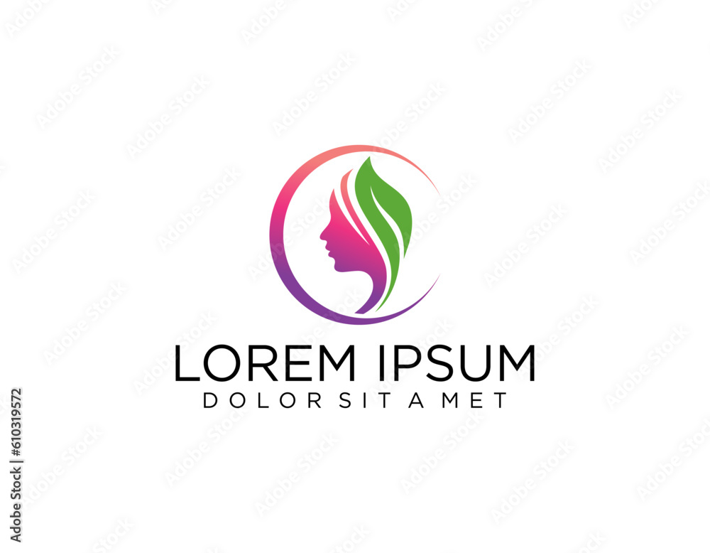 woman hair leaf salon gold gradient logo design 