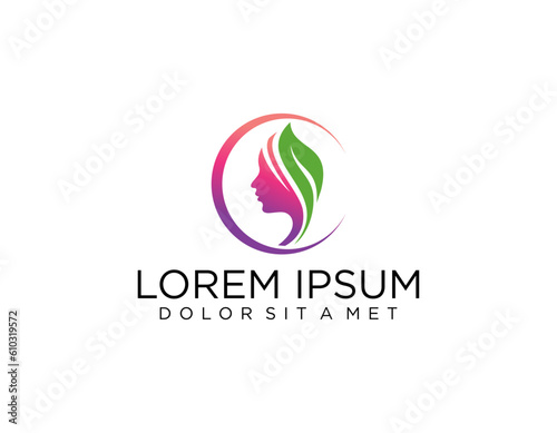 woman hair leaf salon gold gradient logo design 