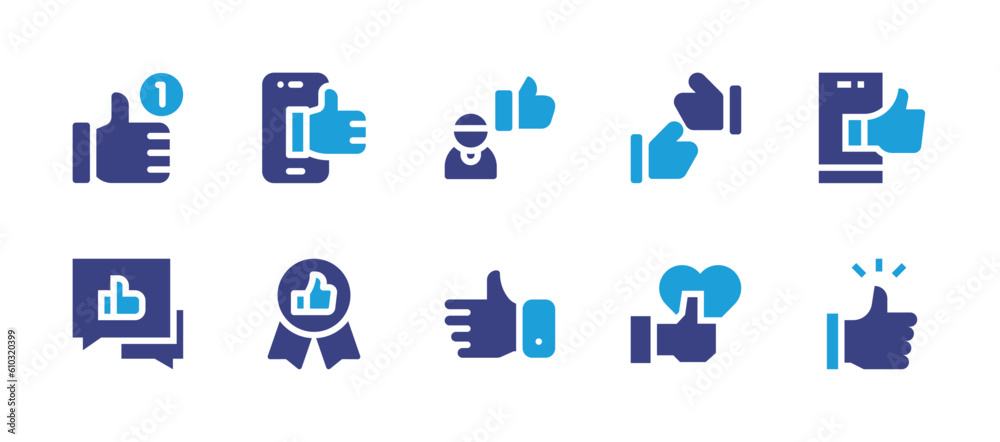 Like icon set. Duotone color. Vector illustration. Containing like, thumbs up, best price.