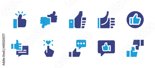 Like icon set. Duotone color. Vector illustration. Containing rating, like, thumbs up, love, good feedback, feedback.