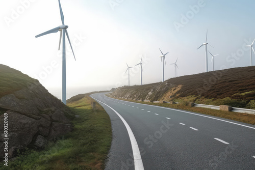 The wind turbines on both sides of the road. © imlane