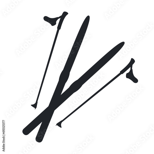 Ski poles with cross-country skis symbol. Vector icon black on white