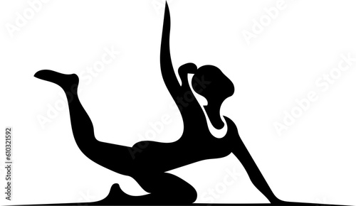 Black silhouette illustration of a female yoga trainer in practice 