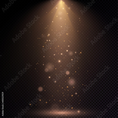 Stage spotlight, golden light source, concert lighting. Spotlight for concert lighting.	