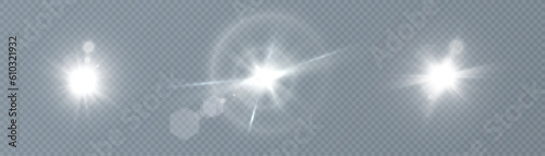 White beautiful light explodes with a transparent explosion. Vector, bright illustration for perfect effect with sparkles. Bright Star. Transparent shine of the gloss gradient, bright flash.	
