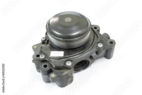 Water pump for car cooling system on white background, isolated, Car maintenance service.