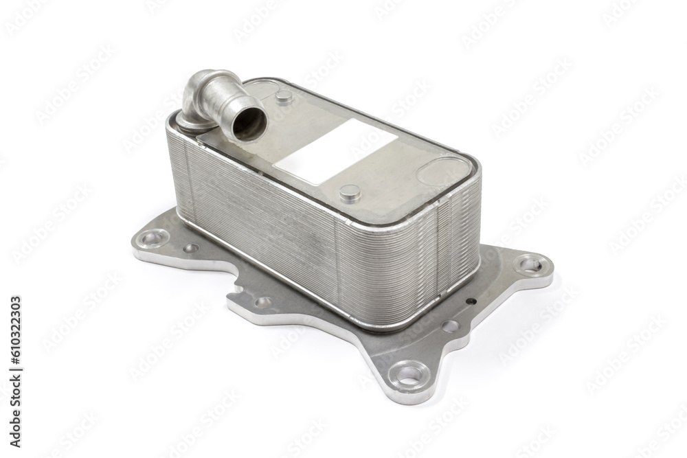 Engine oil cooling system on white background, isolated, Car maintenance service.