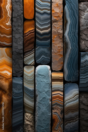 A background wall formed by bricks and stones of different colors.