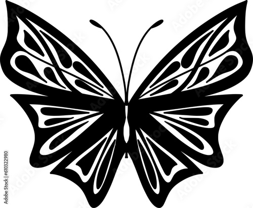 Monochrome ethnic butterfly design. Anti-stress coloring page for adults. Hand drawn black and white vector illustration