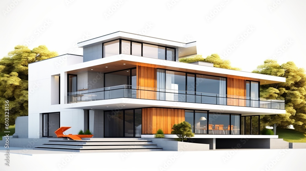 Exterior View of modern House isolated, Generative Ai