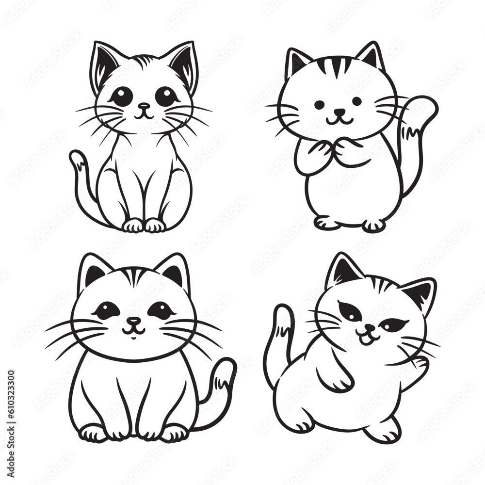 Set of cat hand drawn line art Set of cat hand drawn line art