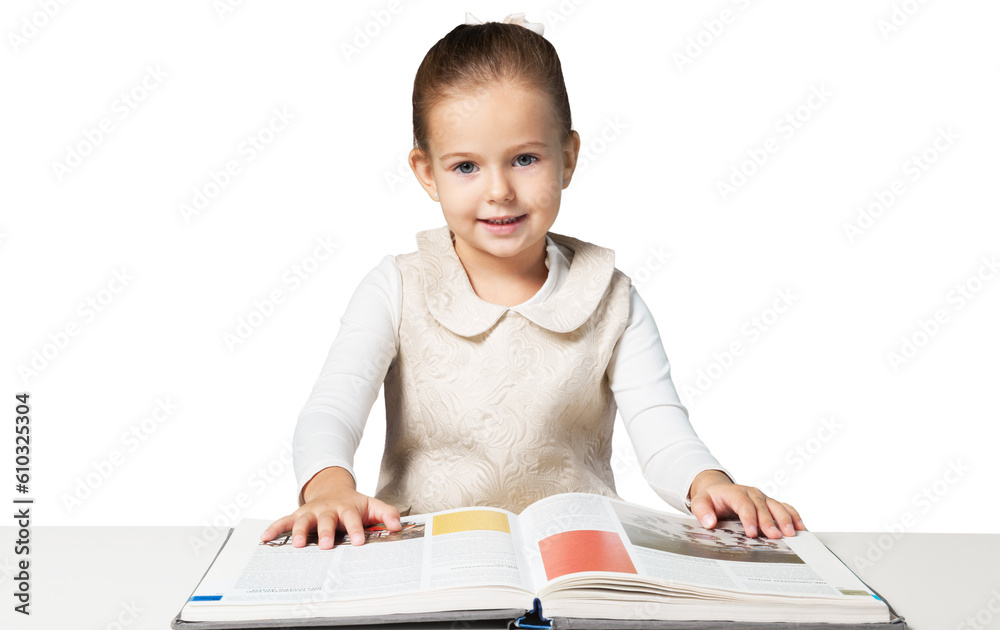 School girl at a lesson with an opened book School girl at a lesson with an opened book