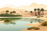 The illustration of An oasis in the desert, AI contents by Midjourney