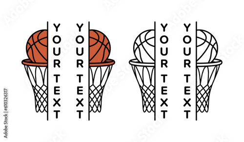 Half Basketball Ball and Hoop Split Frame for Vertical Text