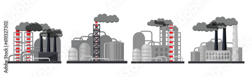 Industrial Plant and Complex with Steaming Chimney Vector Set