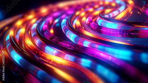 Cables glowing in neon colors orange, pink and blue - Generative AI photo