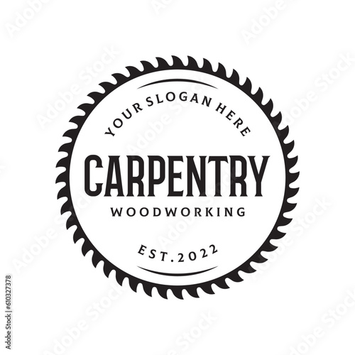 Wood saw premium logo template design with vintage carpentry tools.Logo for business, carpentry, lumberjack, label, badge.