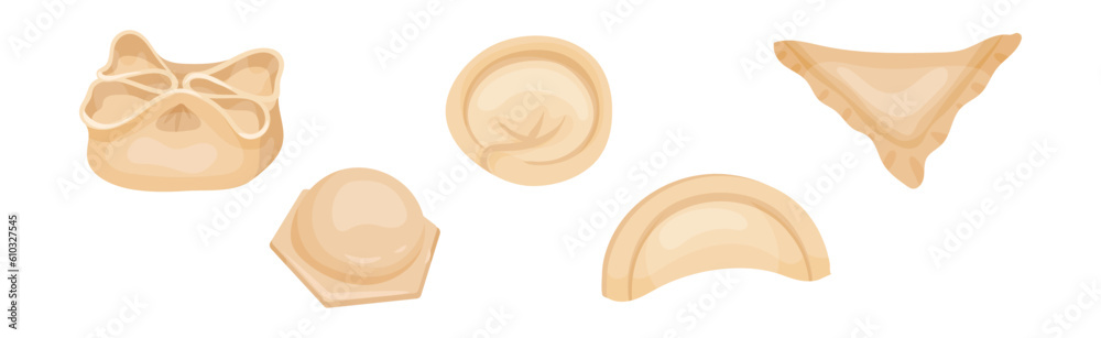 Dumplings as Cooked Dough with Filling Vector Set Dumplings as Cooked Dough with Filling Vector Set
