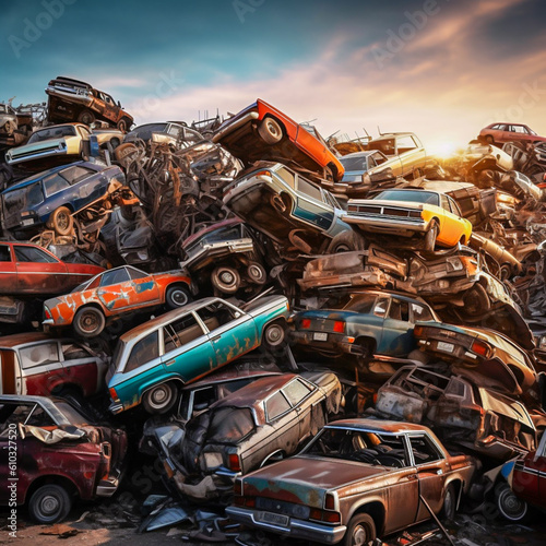 car graveyard, Abandoned vehicles, ai generated