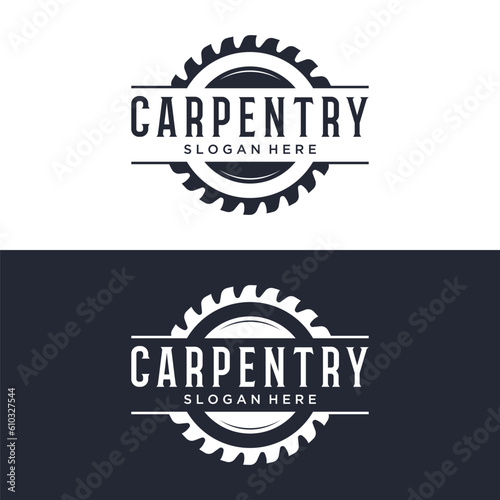 Wood saw premium logo template design with vintage carpentry tools.Logo for business, carpentry, lumberjack, label, badge.