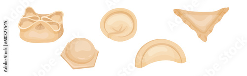 Dumplings as Cooked Dough with Filling Vector Set