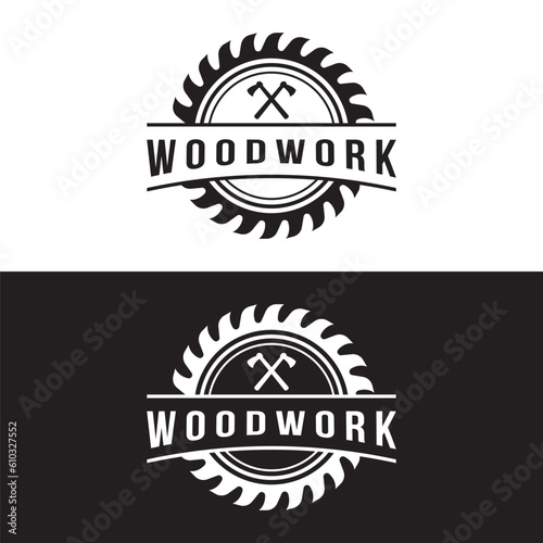 Wood saw premium logo template design with vintage carpentry tools.Logo for business, carpentry, lumberjack, label, badge.