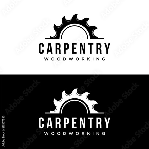 Wood saw premium logo template design with vintage carpentry tools.Logo for business, carpentry, lumberjack, label, badge.