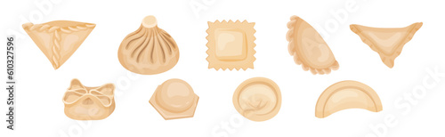 Dumplings as Cooked Dough with Filling Vector Set