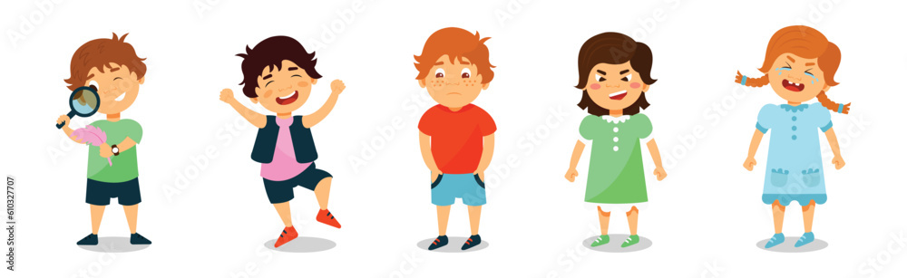 Little Boy and Girl with Bad and Naughty Behavior Vector Set Little Boy and Girl with Bad and Naughty Behavior Vector Set