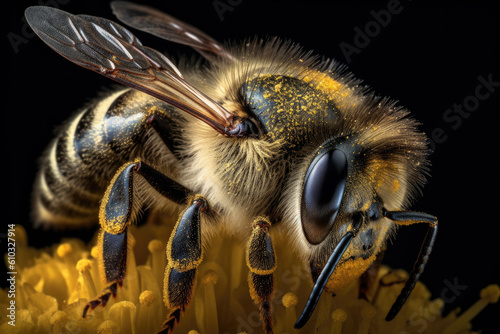 Bee close-up on a flower, created with Generative AI