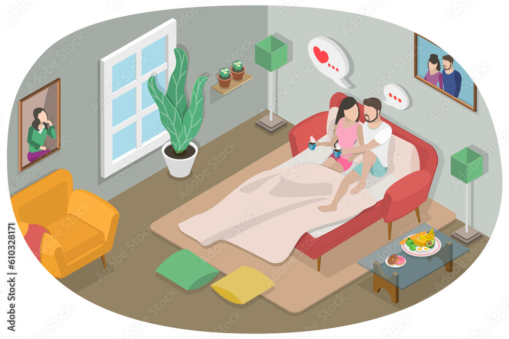 3D Isometric Flat Conceptual Illustration of Happy Couple 3D Isometric Flat Conceptual Illustration of Happy Couple