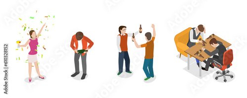 3D Isometric Flat  Set of Drunk People © TarikVision