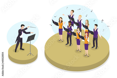Εκτύπωση καμβά 3D Isometric Flat  Conceptual Illustration of Choir