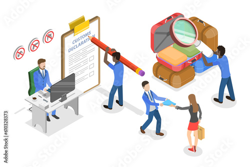 3D Isometric Flat  Conceptual Illustration of Airport Security Checkpoint photo
