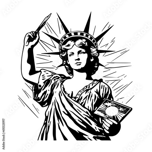 Cute girl in Statue of Liberty vector art, isolated on white background, vector illustration. © Design Musketeer