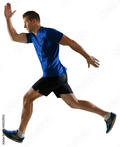 Young caucasian man sprinter runner running