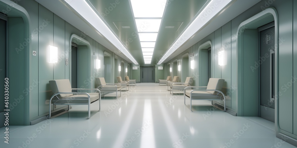 Obraz premium Blurred interior of hospital - abstract medical background. Generative AI