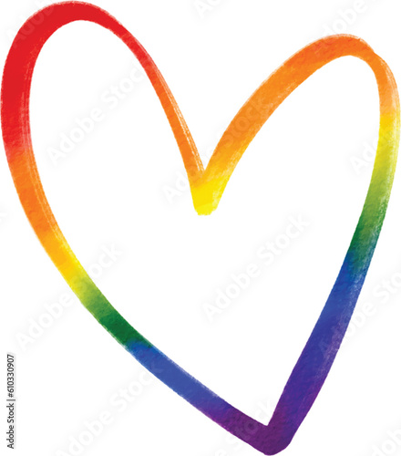 Rainbow flag watercolor brush style in heart shape isolate on white background. Vector illustration.
