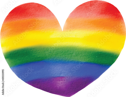 Rainbow flag watercolor brush style in heart shape isolate on white background. Vector illustration.