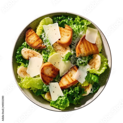 Caesar salad on white plate, healthy meal vegetables for vegetarian 