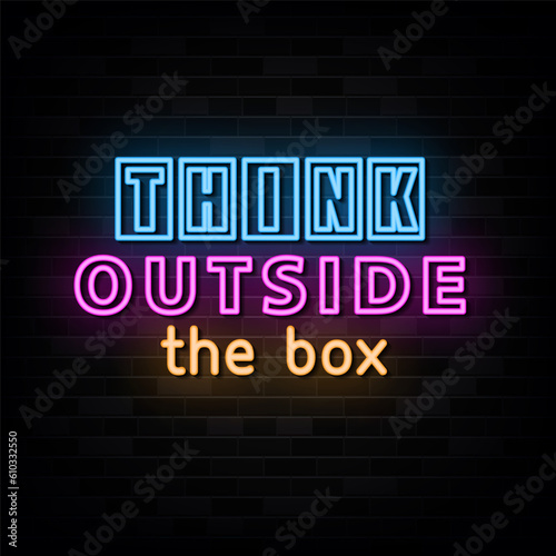 Think Outside the Box Neon Signs Vector Design Template Neon Style