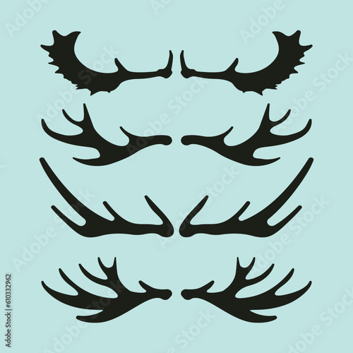 set vintage of antlers deer silhouette vector symbol illustration design, long horn design