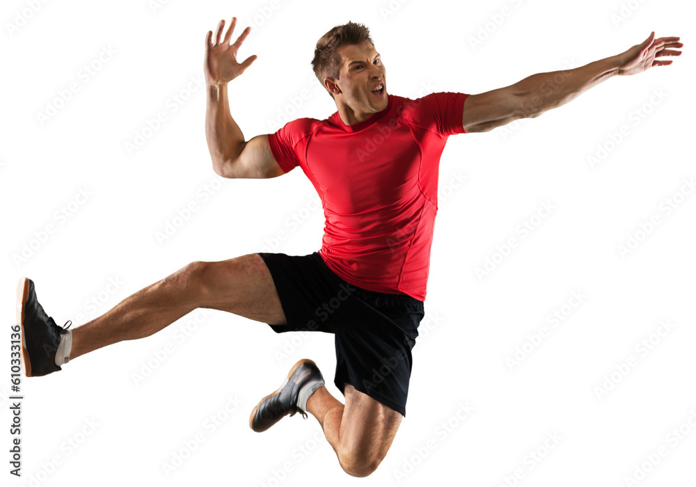 Single caucasian young man exercising handball player