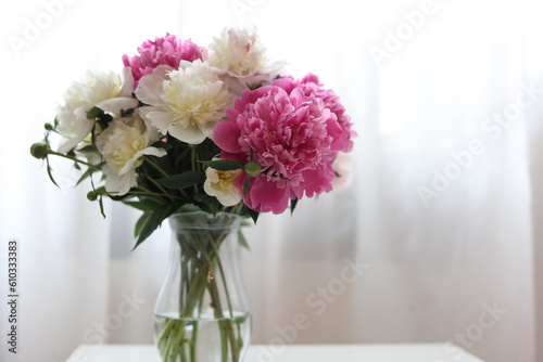 bouquet of pink and white peonies 