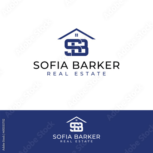 Sofia Barker real estate vector logo design. House and SB initials logotype. Letters S and B logo template. © Carrie