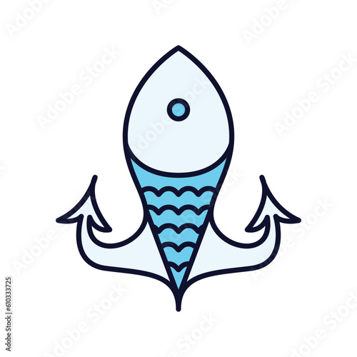 Fish and anchor vector illustration. Abstract flat icon.