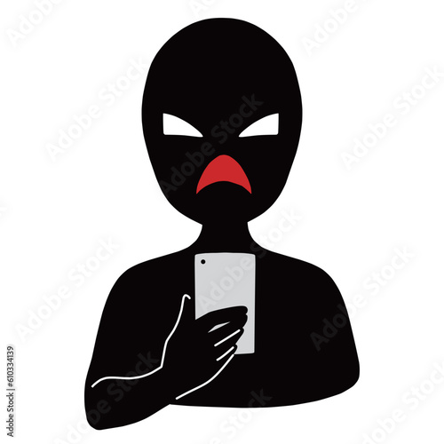 スマホを持つ悪人イメージのシルエットの人物のイラスト素材