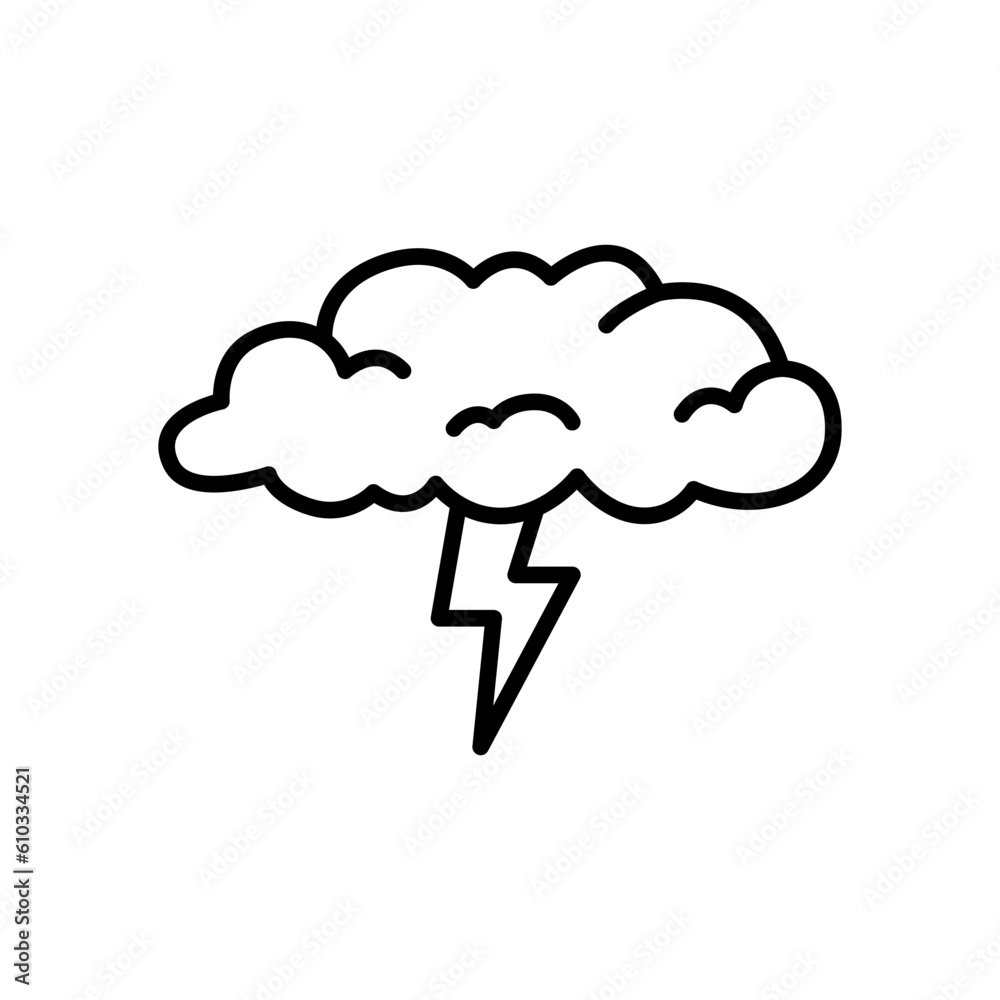 Cloud with lightning outline icon. Editable stroke. Isolated vector illustration Cloud with lightning outline icon. Editable stroke. Isolated vector illustration