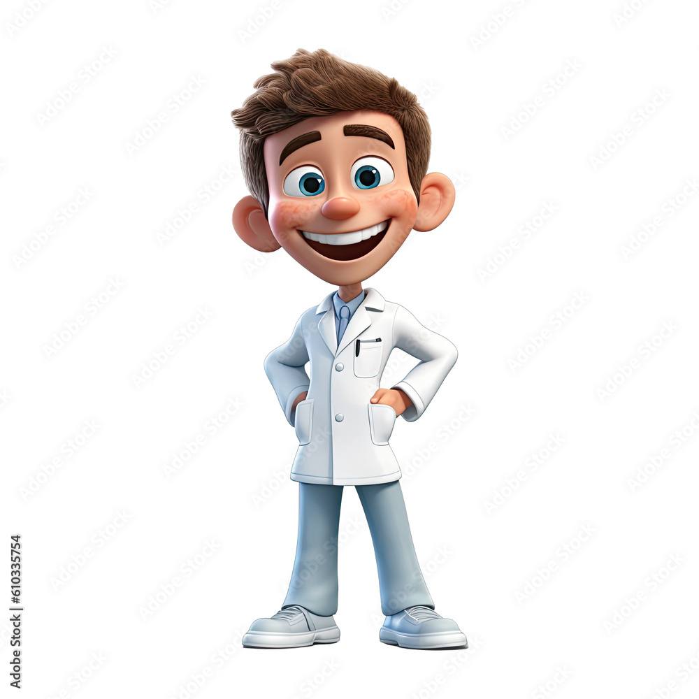 3D cute Cartoon dentist character on transparent background. Generative AI